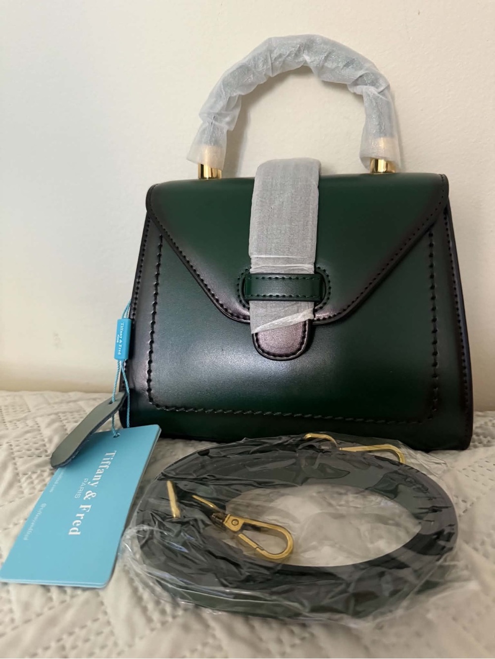 Tiffany & Fred Forest Green Structured Top-Handle Bag